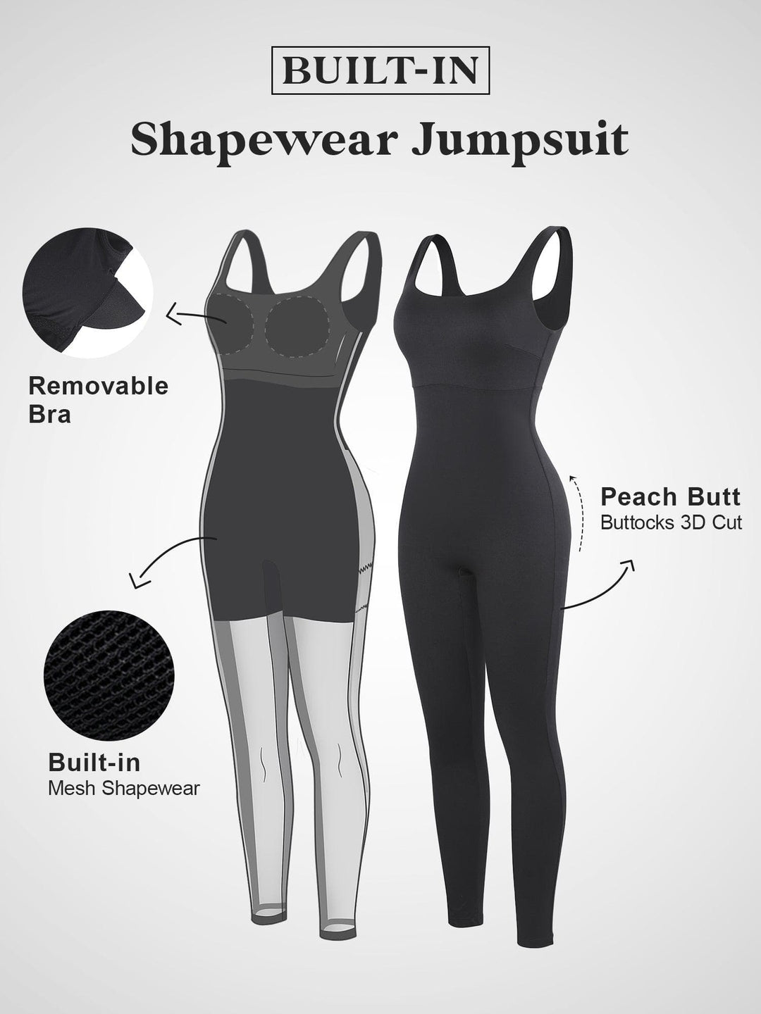 Shapewear Square Neck Thigh Slimming Workout Jumpsuit