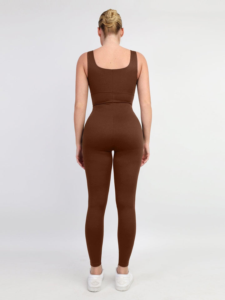 Shapewear Square Neck Thigh Slimming Workout Jumpsuit