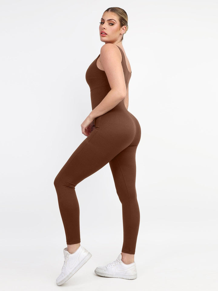 Shapewear Square Neck Thigh Slimming Workout Jumpsuit