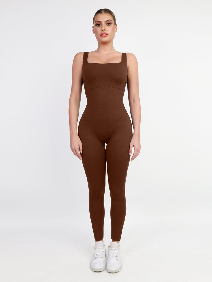 Shapewear Square Neck Thigh Slimming Workout Jumpsuit