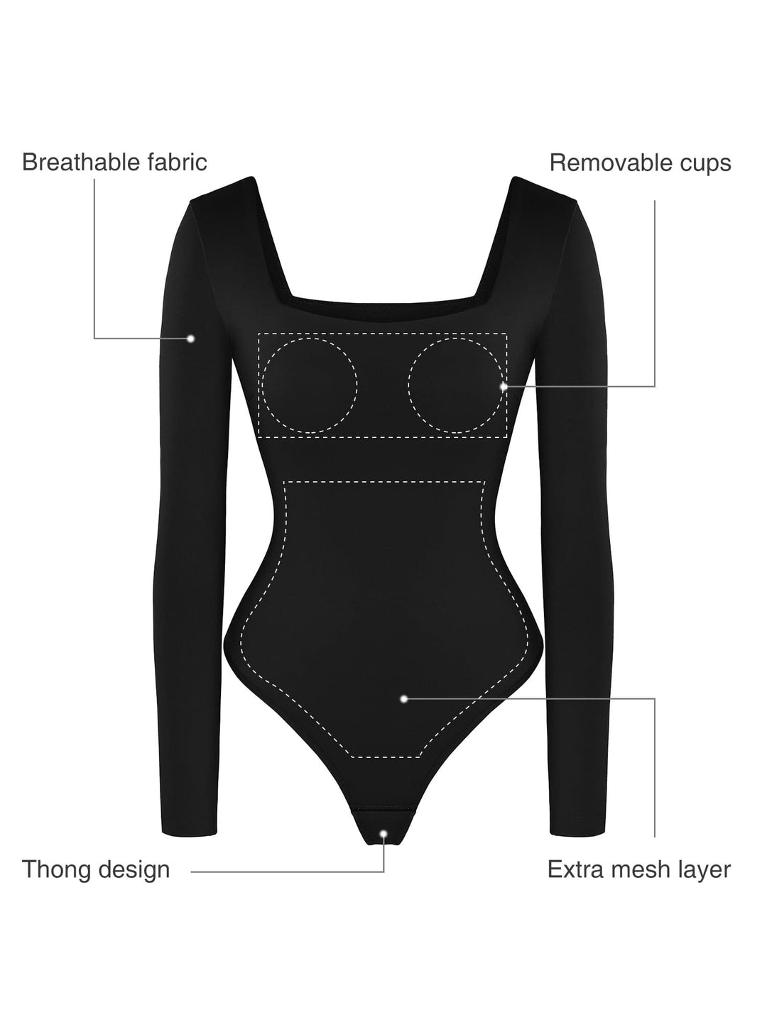 Shapewear Contour Long Sleeve Square Neck Bodysuit