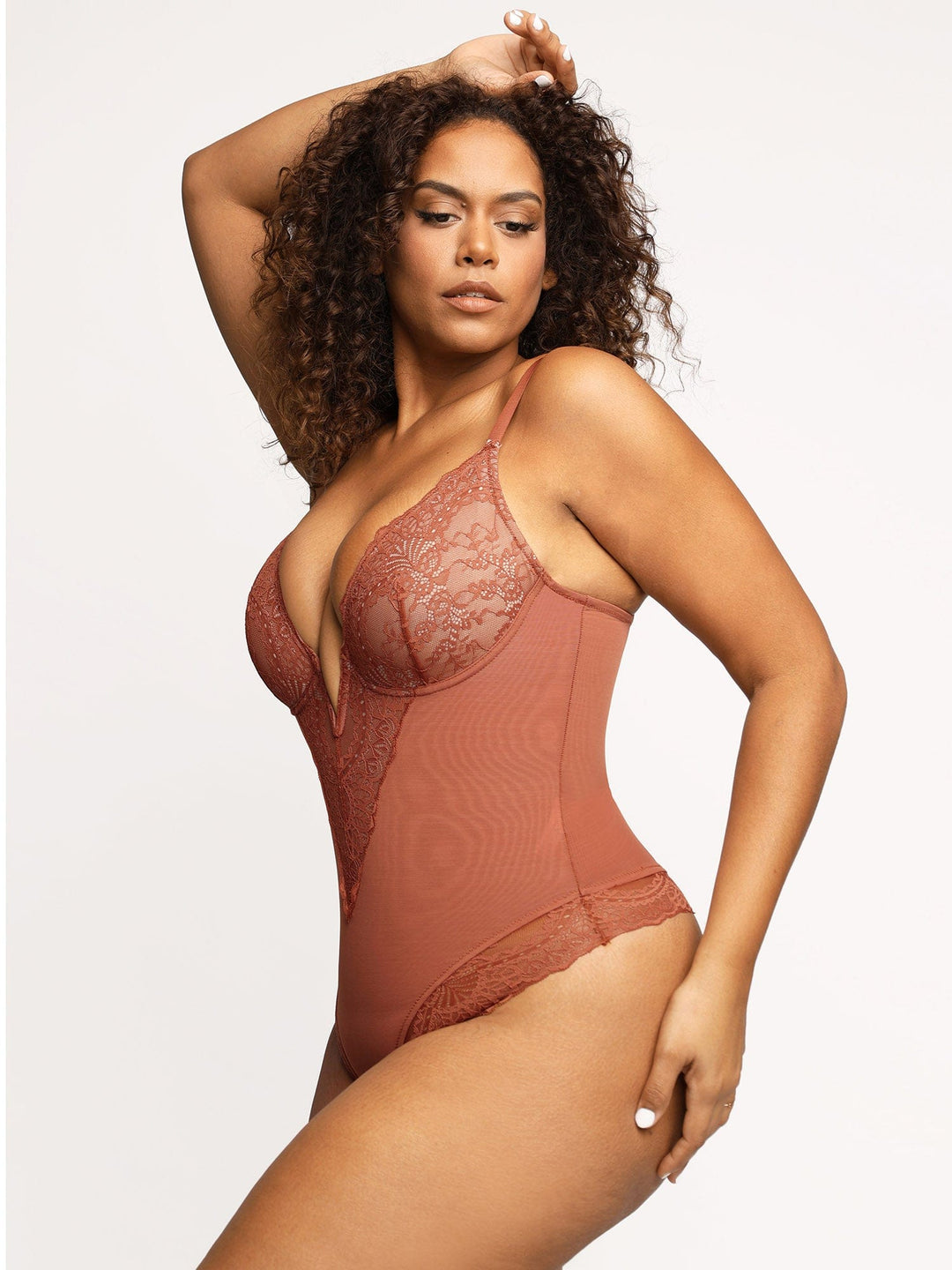 Shapewear Lace Deep V-Neck Sculpting Thong Bodysuit