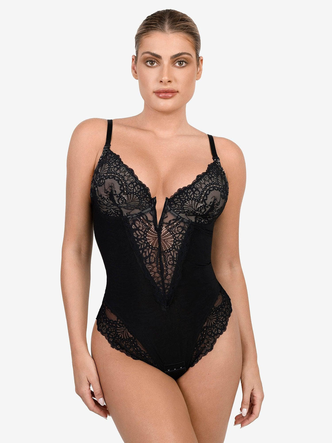 Shapewear Lace Deep V-Neck Sculpting Thong Bodysuit