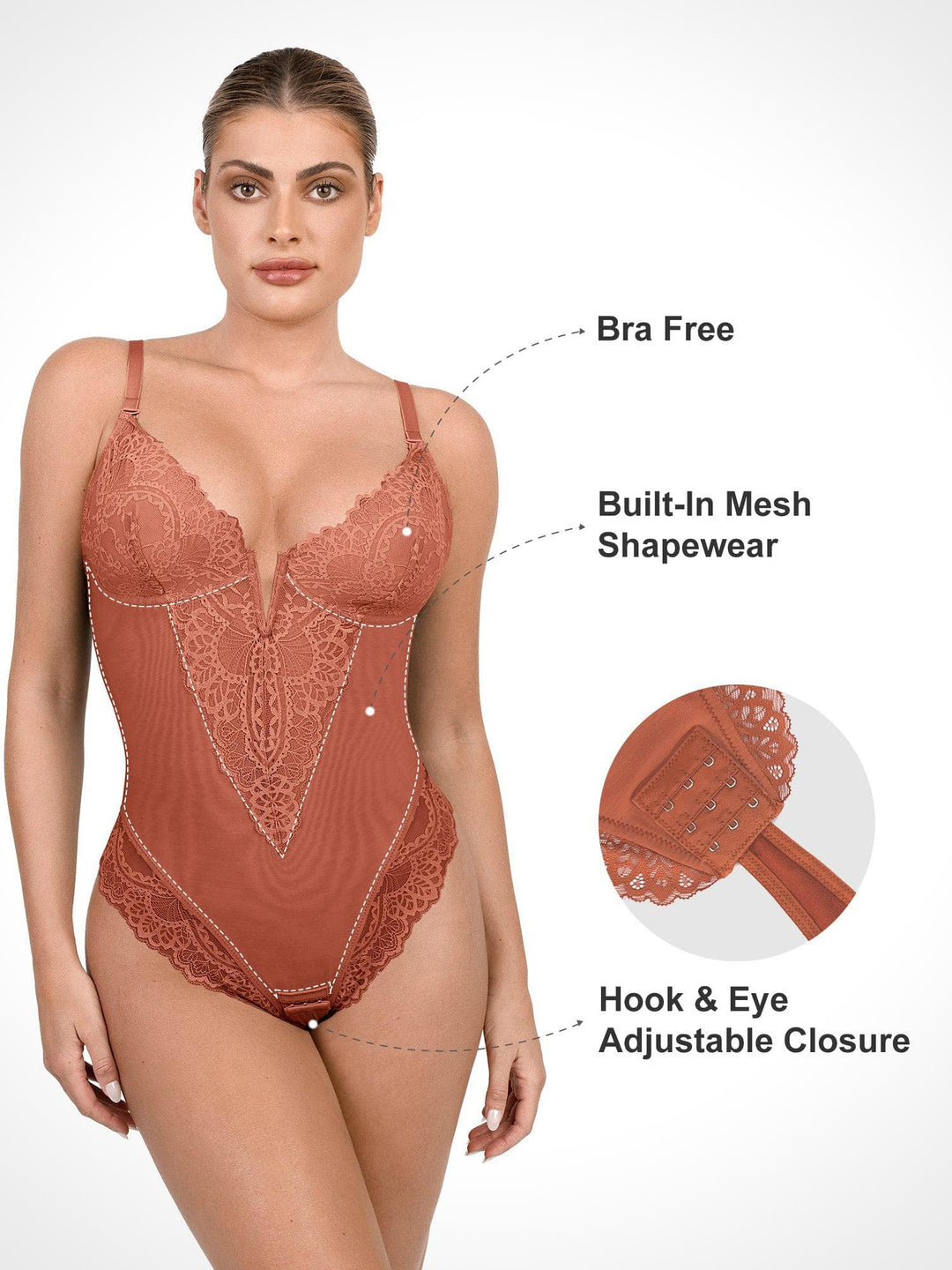 Shapewear Lace Deep V-Neck Sculpting Thong Bodysuit