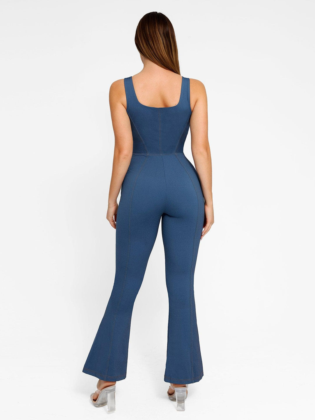 Shapewear Sculpting Denim Tank Flare Leg Jumpsuit