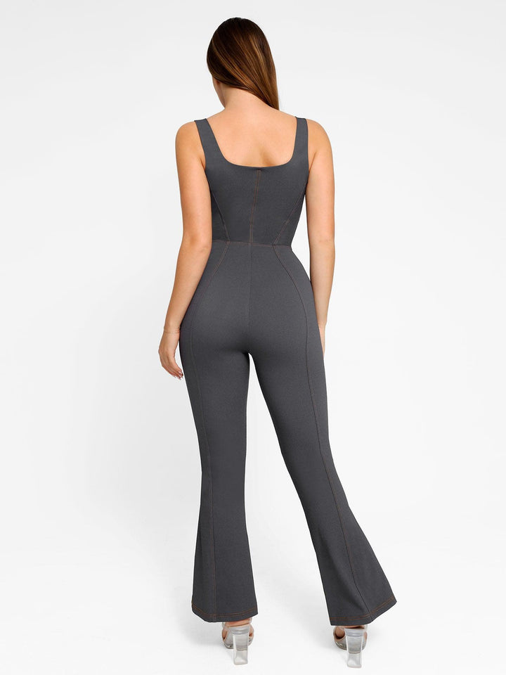 Shapewear Sculpting Denim Tank Flare Leg Jumpsuit