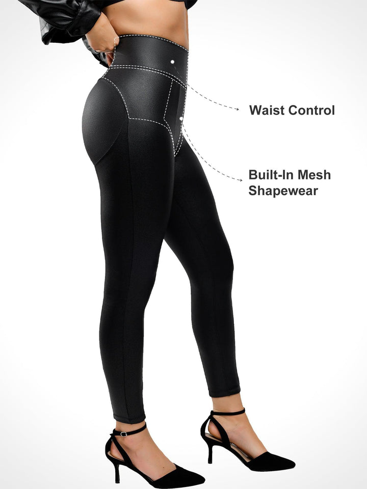 Shapewear Faux Leather Tummy Control High Rise Leggings