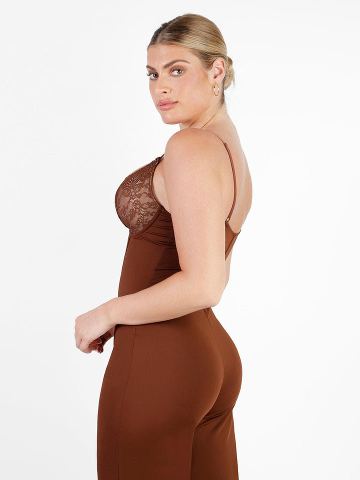 Shapewear Lace Deep V-Neck Sculpting Wide Leg Jumpsuit