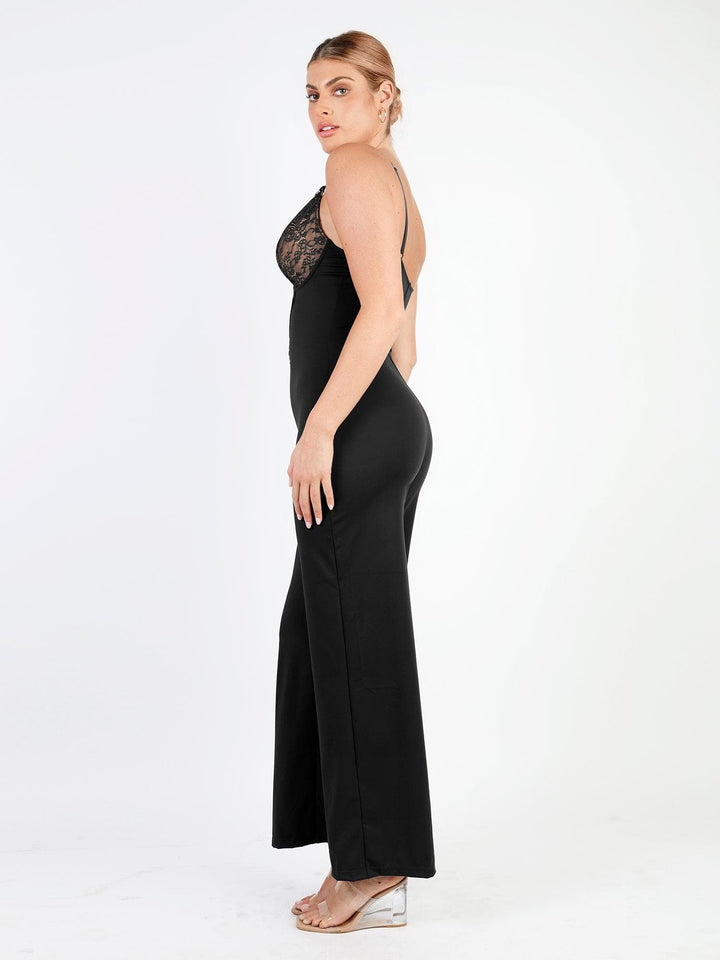 Shapewear Lace Deep V-Neck Sculpting Wide Leg Jumpsuit