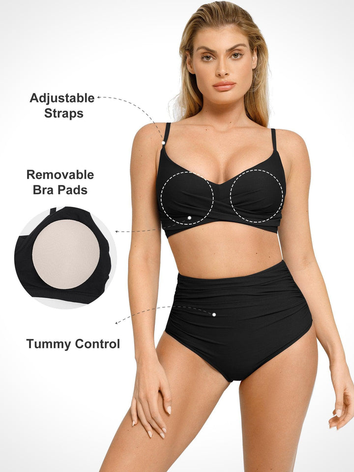 Shapewear Ruched Sculpting Bikini Top and Bottom Set