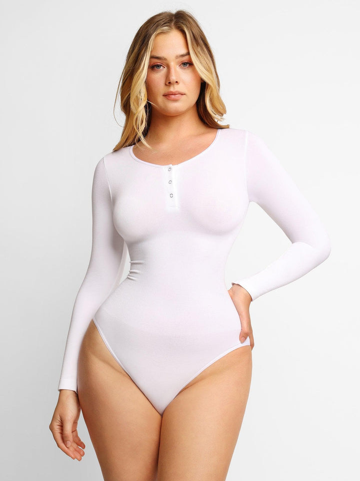 Shapewear Seamless Modal Long Sleeve Henley Bodysuit