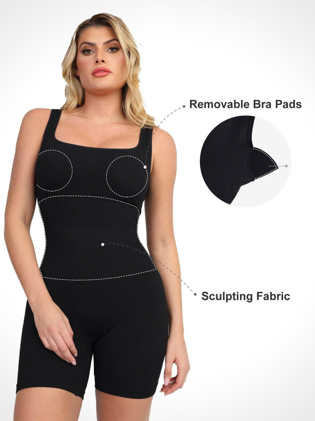 Shapewear Seamless Square Neck Smoothing Sport Romper