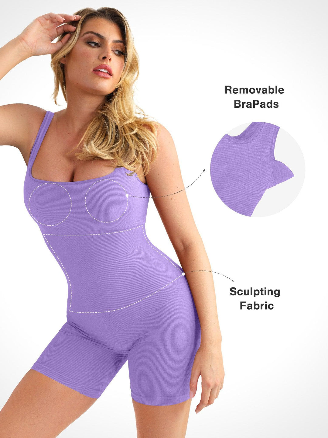 Shapewear Seamless Square Neck Smoothing Sport Romper