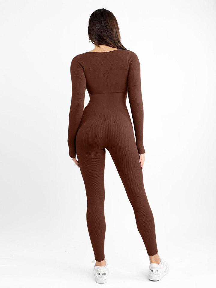 Shapewear Seamless Thumb Hole Long Sleeve Jumpsuit