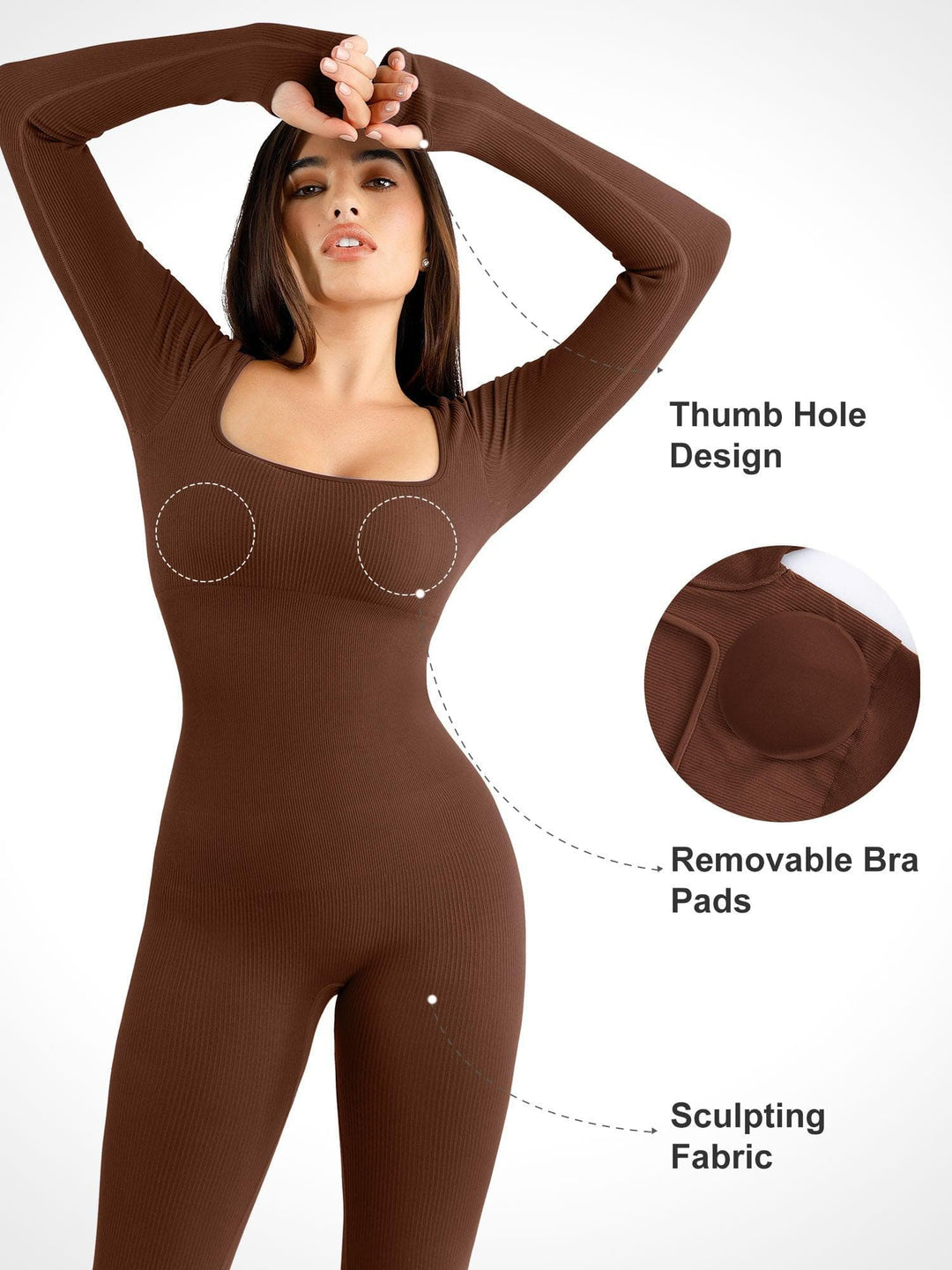 Shapewear Seamless Thumb Hole Long Sleeve Jumpsuit