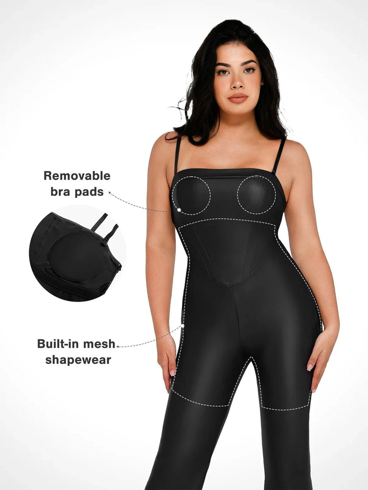 Shapewear Faux Leather Corset Bodice Slimming Jumpsuit