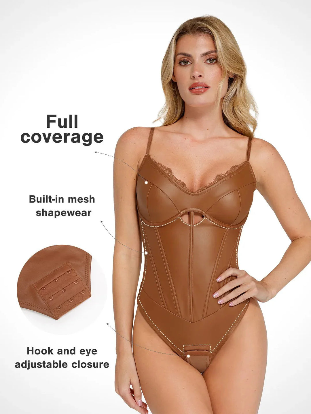 Shapewear Faux Leather Hourglass Cutout Corset Bodysuit