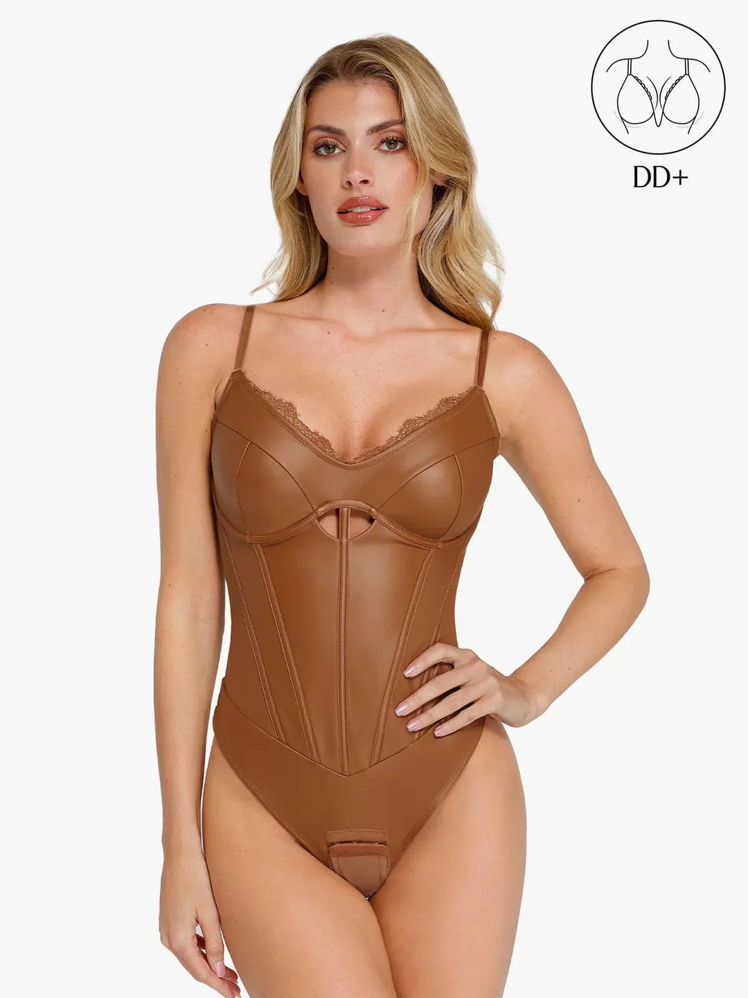 Shapewear Faux Leather Hourglass Cutout Corset Bodysuit