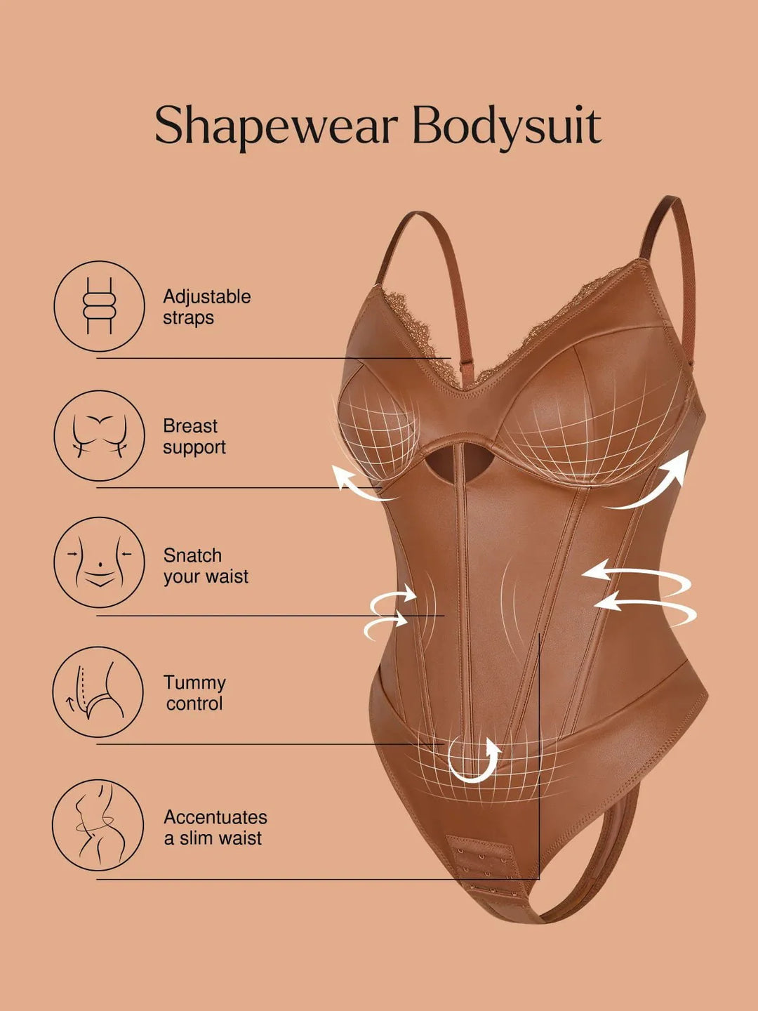 Shapewear Faux Leather Hourglass Cutout Corset Bodysuit