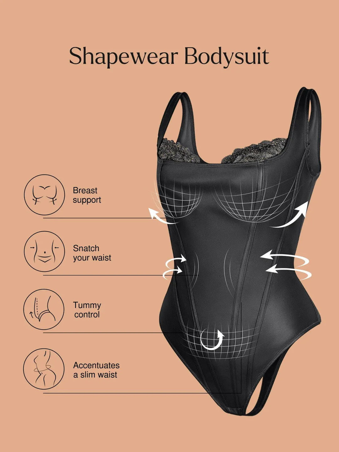 Shapewear Faux Leather Lace Balconette Sculpting Bodysuit