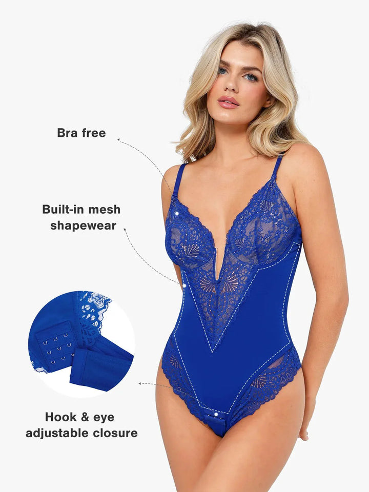 Shapewear Lace Deep V-Neck Sculpting Thong Bodysuit