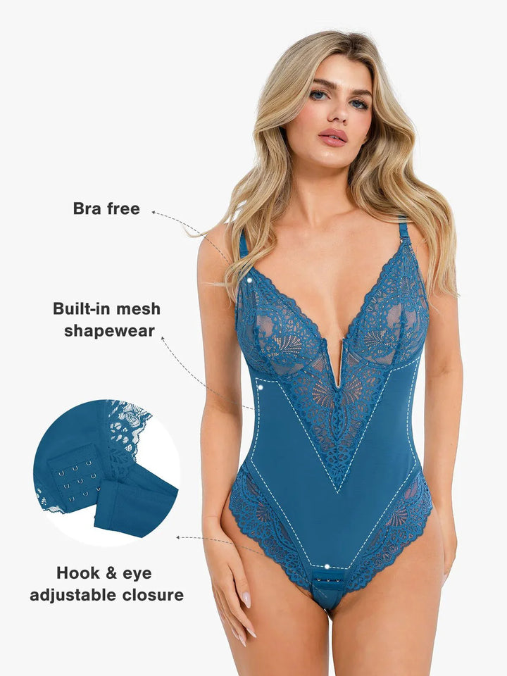 Shapewear Lace Deep V-Neck Sculpting Thong Bodysuit