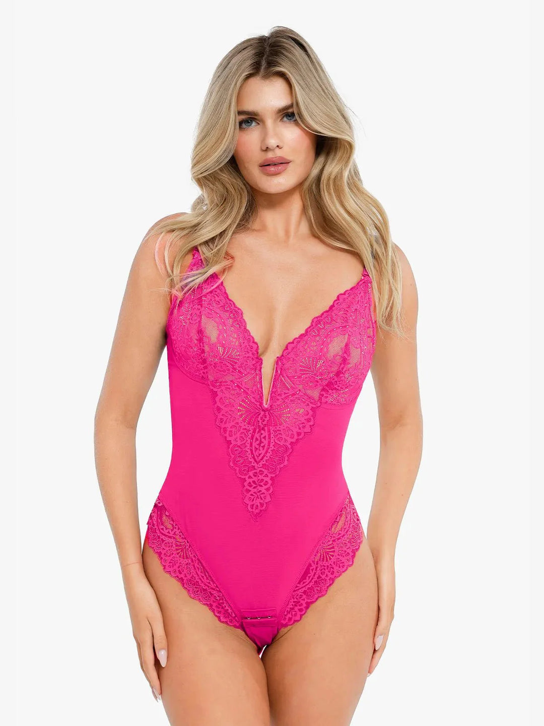 Shapewear Lace Deep V-Neck Sculpting Thong Bodysuit