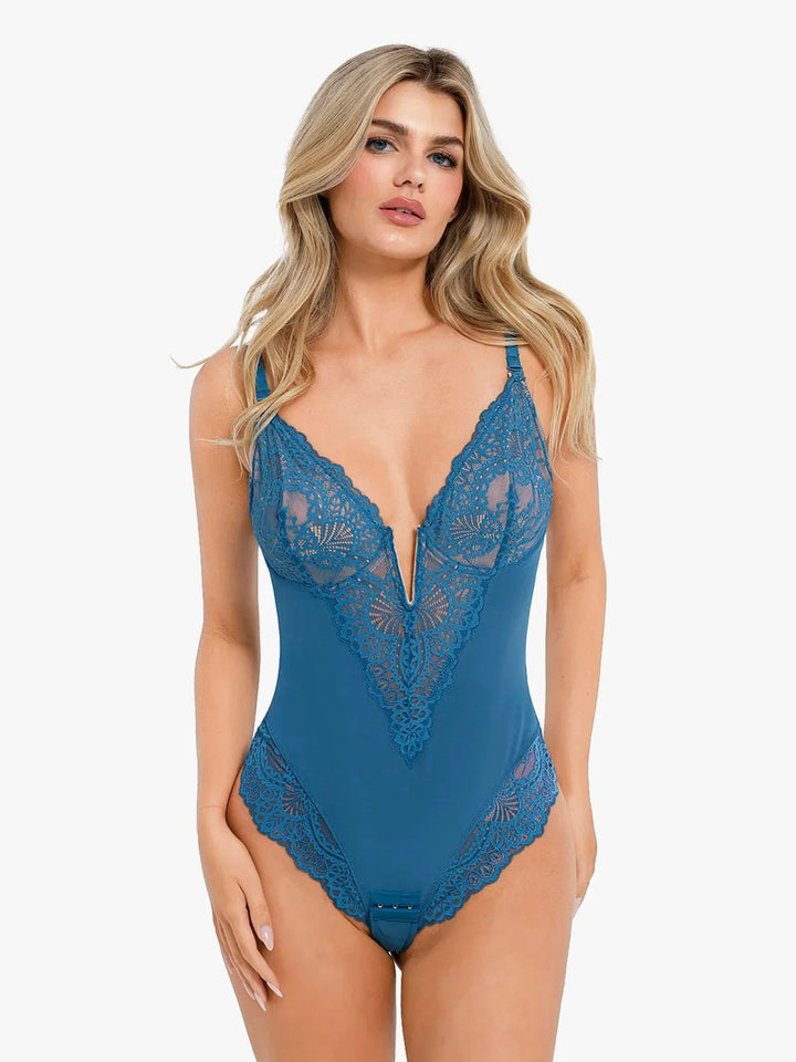 Shapewear Lace Deep V-Neck Sculpting Thong Bodysuit