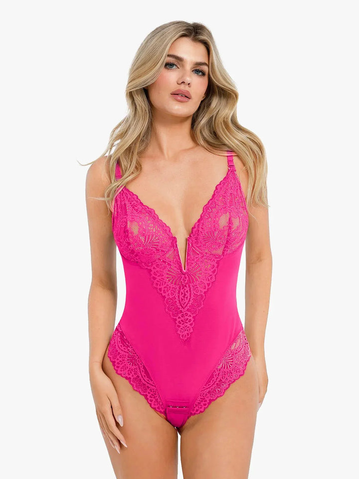 Shapewear Lace Deep V-Neck Sculpting Thong Bodysuit