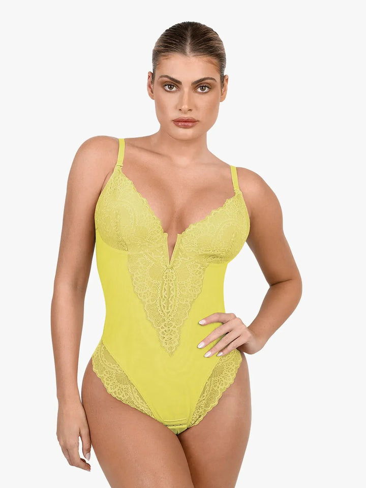 Shapewear Lace Deep V-Neck Sculpting Thong Bodysuit