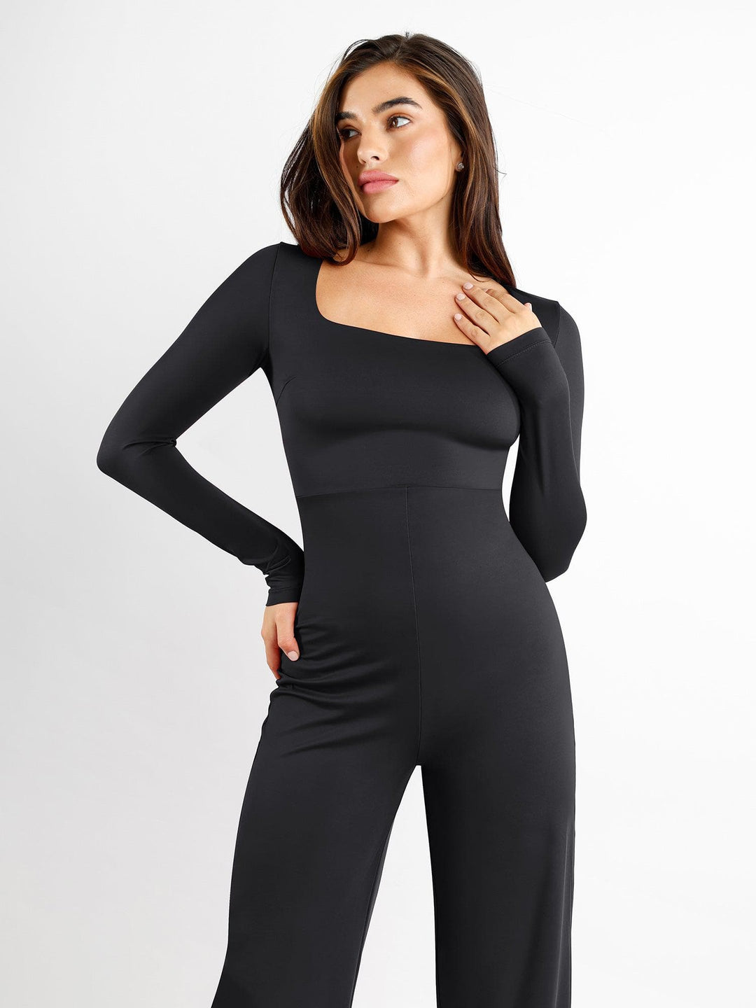 Shapewear Long Sleeve Square Neck Slimming Wide Leg Jumpsuit