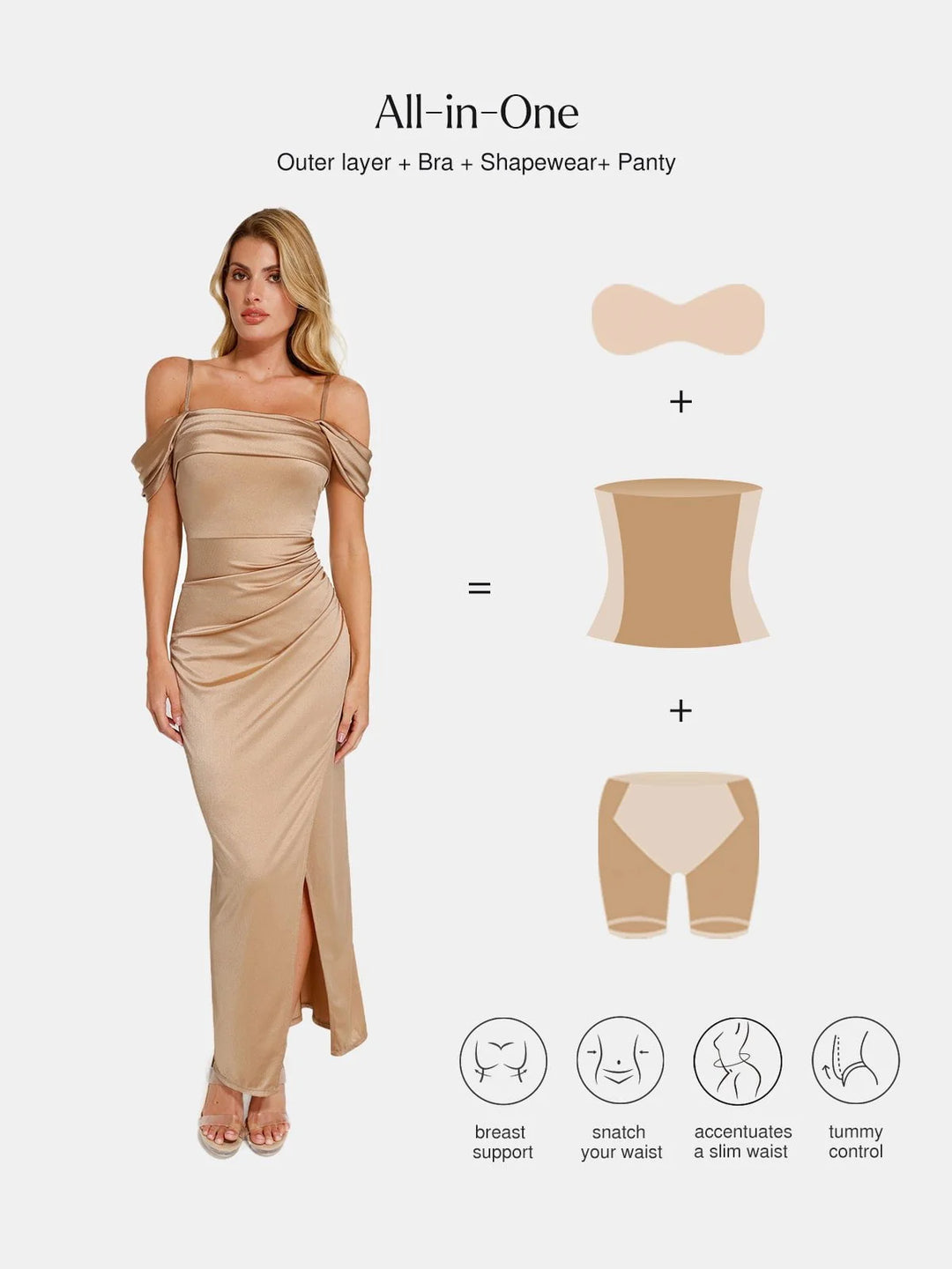 Shapewear Off Shoulder Shine Ruched Sculpting Maxi Dress