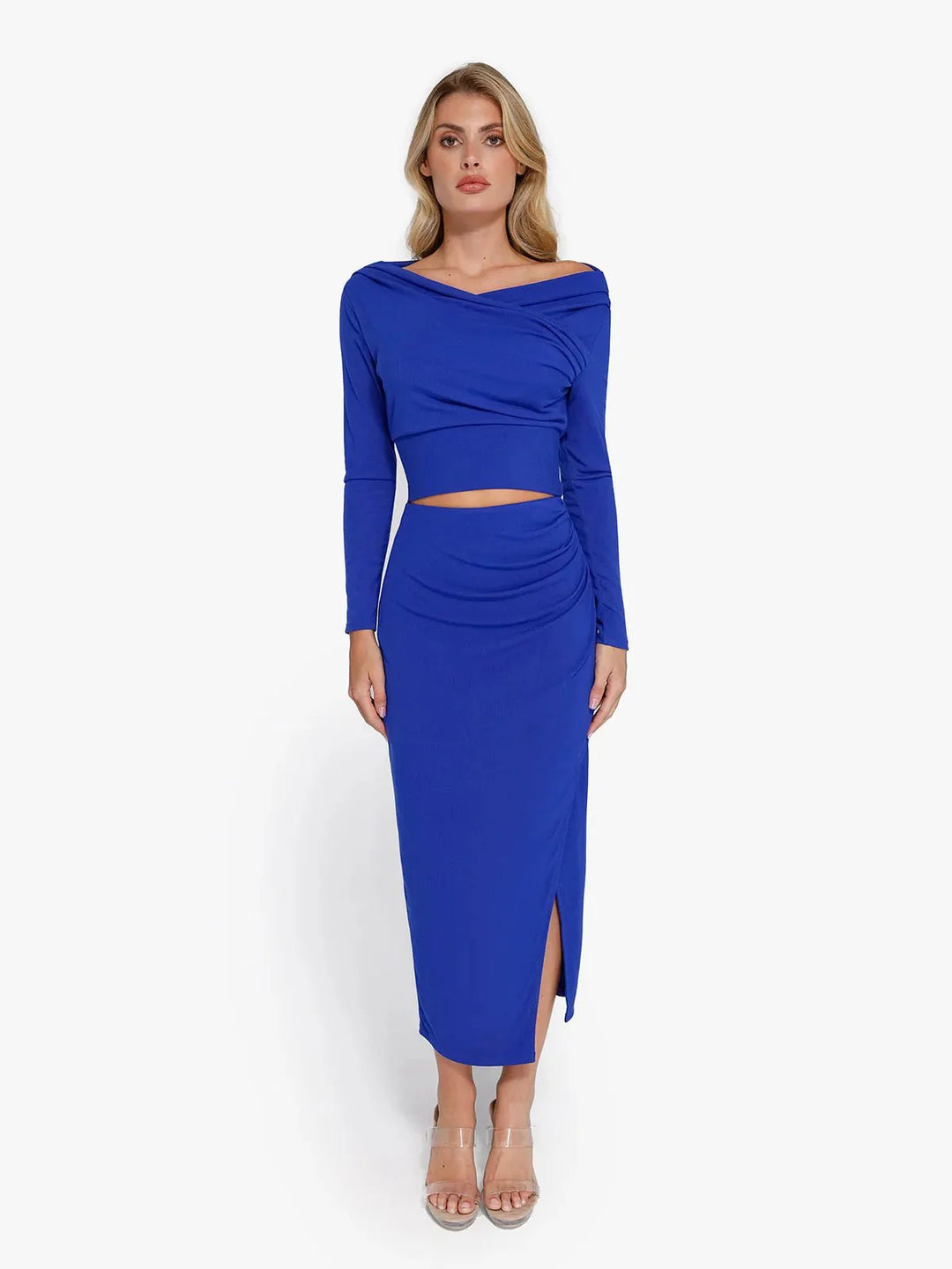 Shapewear Rib Modal Built In Sculpting Midi Wrap Skirt