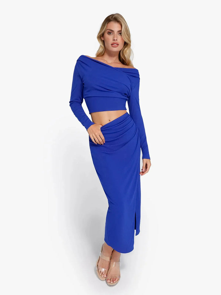 Shapewear Rib Modal Built In Sculpting Midi Wrap Skirt