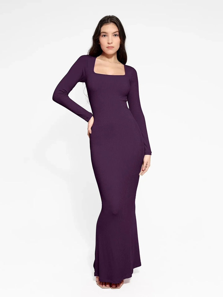 Shapewear Square Neck Long Sleeve Slimming Modal Maxi Dress