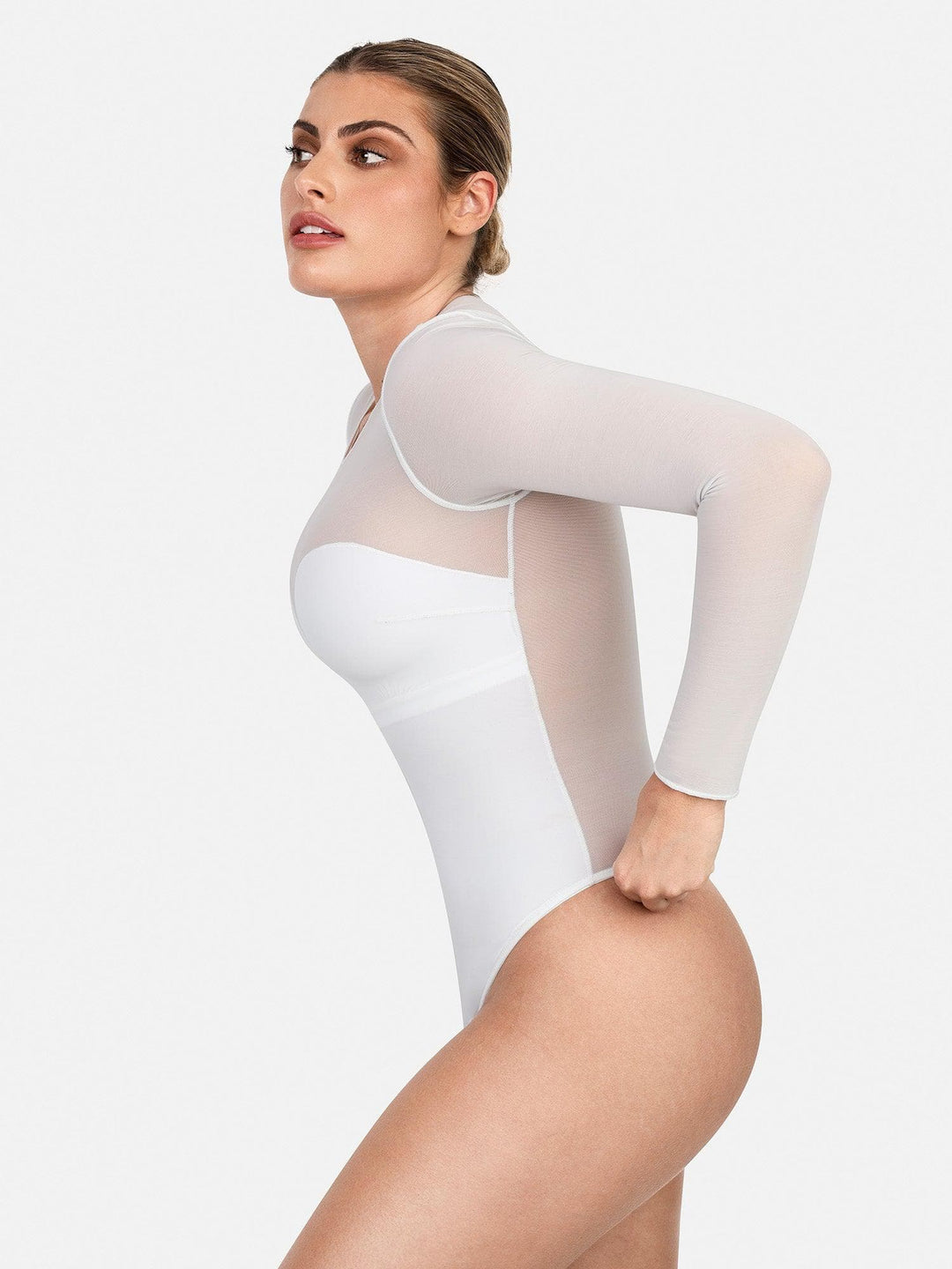 Shapewear Illusion Mesh Long Sleeve Tummy Control Bodysuit