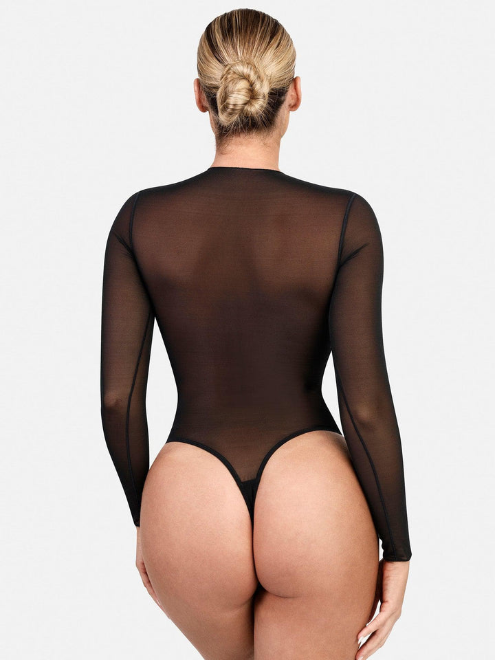 Shapewear Illusion Mesh Long Sleeve Tummy Control Bodysuit