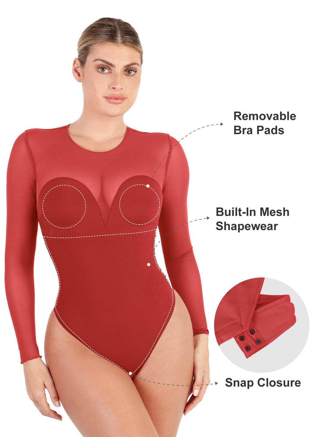 Shapewear Illusion Mesh Long Sleeve Tummy Control Bodysuit