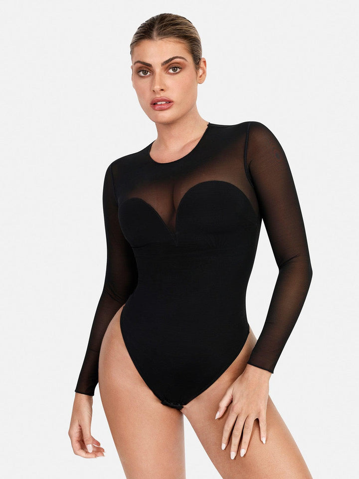 Shapewear Illusion Mesh Long Sleeve Tummy Control Bodysuit