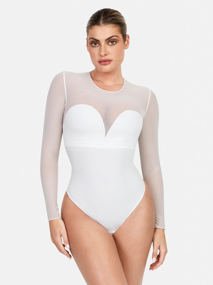 Shapewear Illusion Mesh Long Sleeve Tummy Control Bodysuit