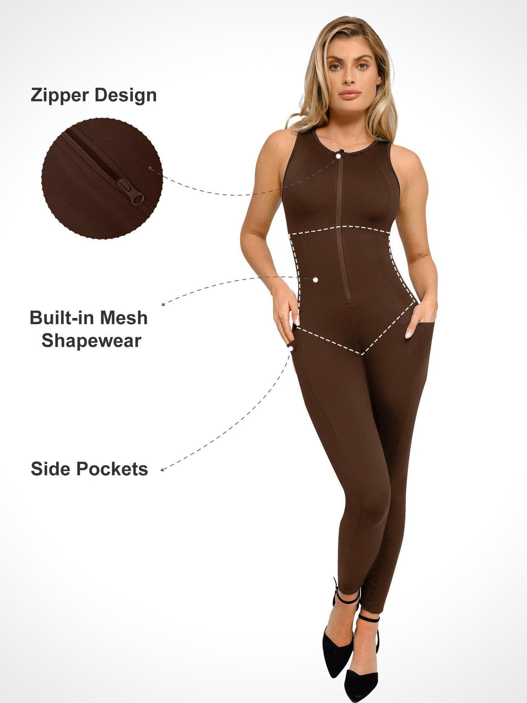 Shapewear Sleeveless Body-Sculpting Zip Front Jumpsuit