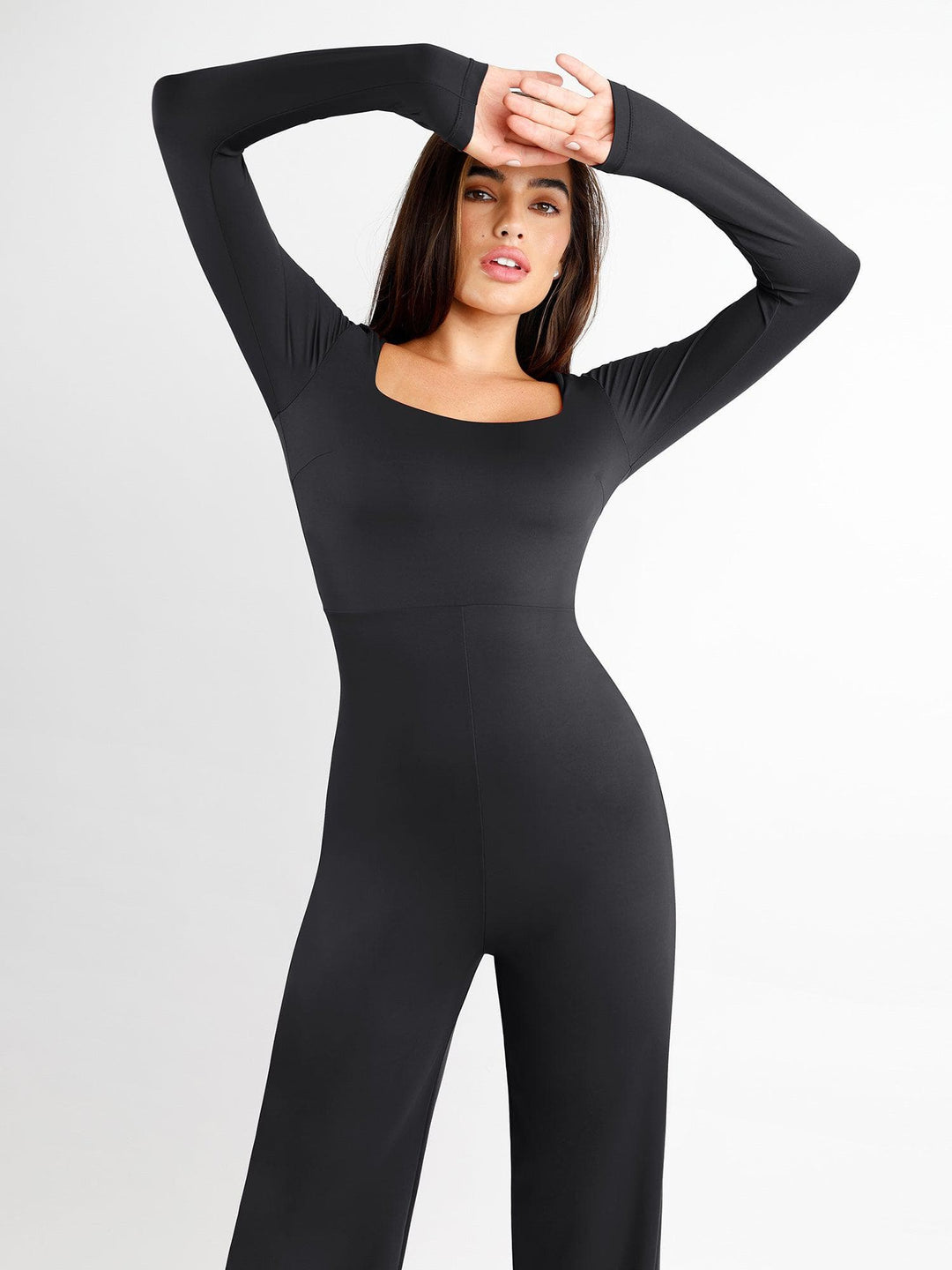 Shapewear Long Sleeve Square Neck Slimming Wide Leg Jumpsuit