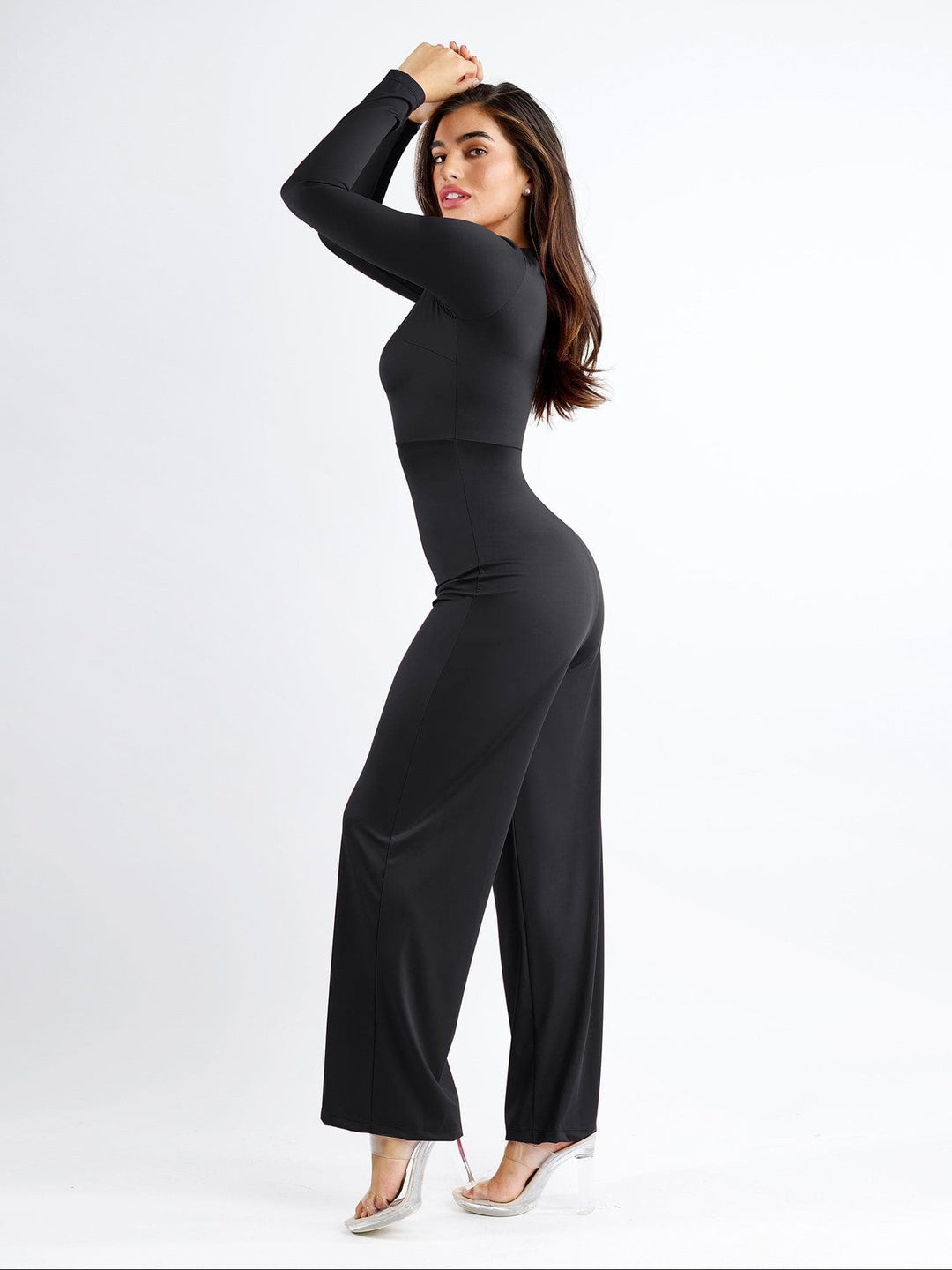 Shapewear Long Sleeve Square Neck Slimming Wide Leg Jumpsuit