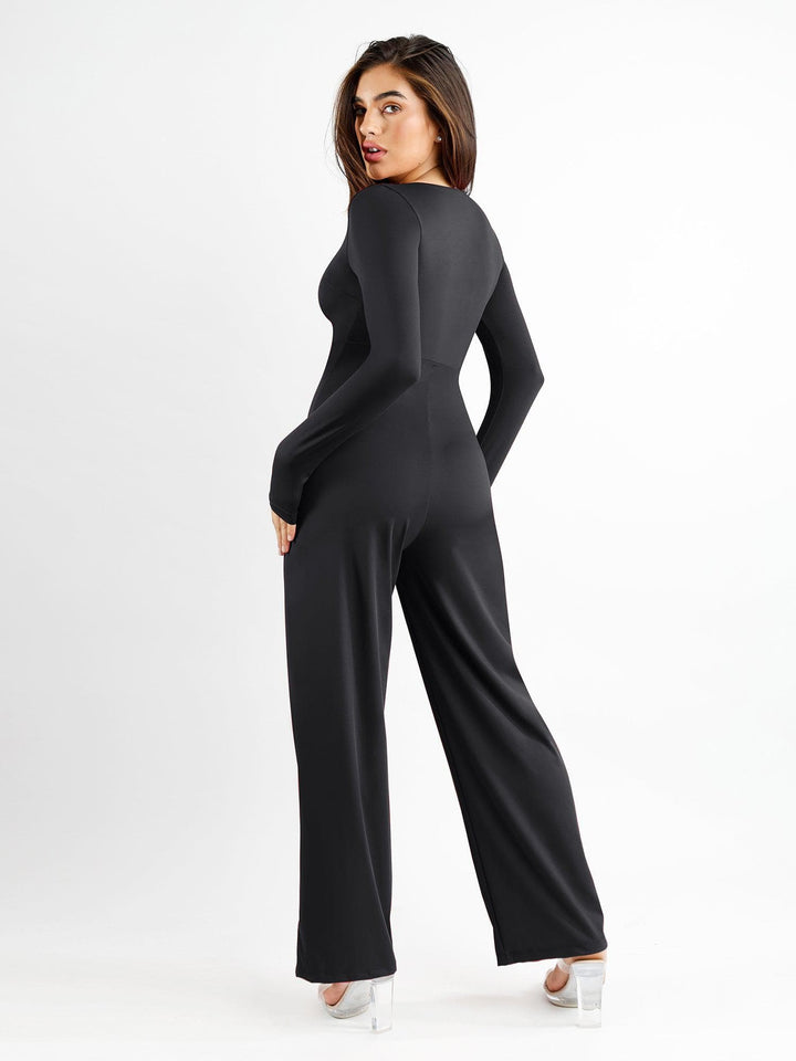 Shapewear Long Sleeve Square Neck Slimming Wide Leg Jumpsuit