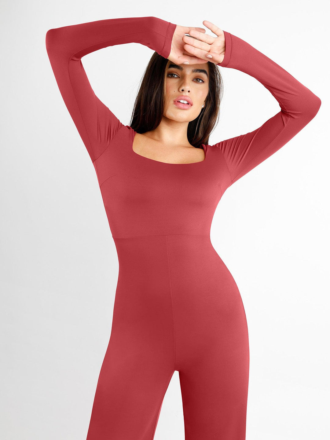 Shapewear Long Sleeve Square Neck Slimming Wide Leg Jumpsuit