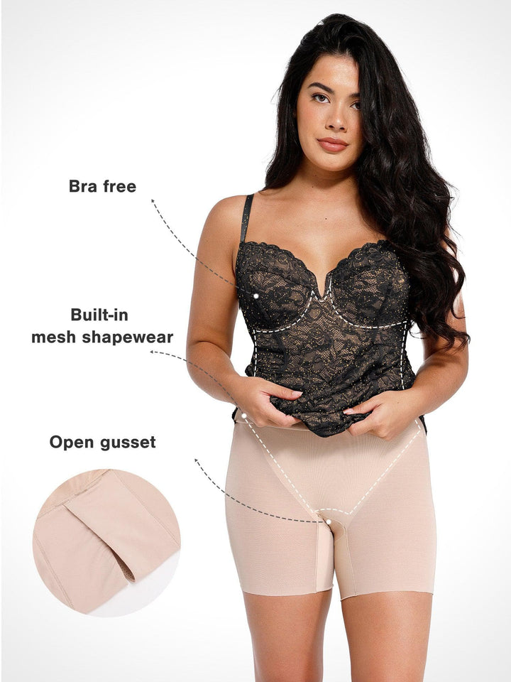 Shapewear All-Lace Hourglass Corset Side Slit Midi Dress