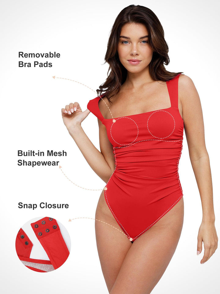 Shapewear Bluetag Ruched Square Neck Sculpting Bodysuit