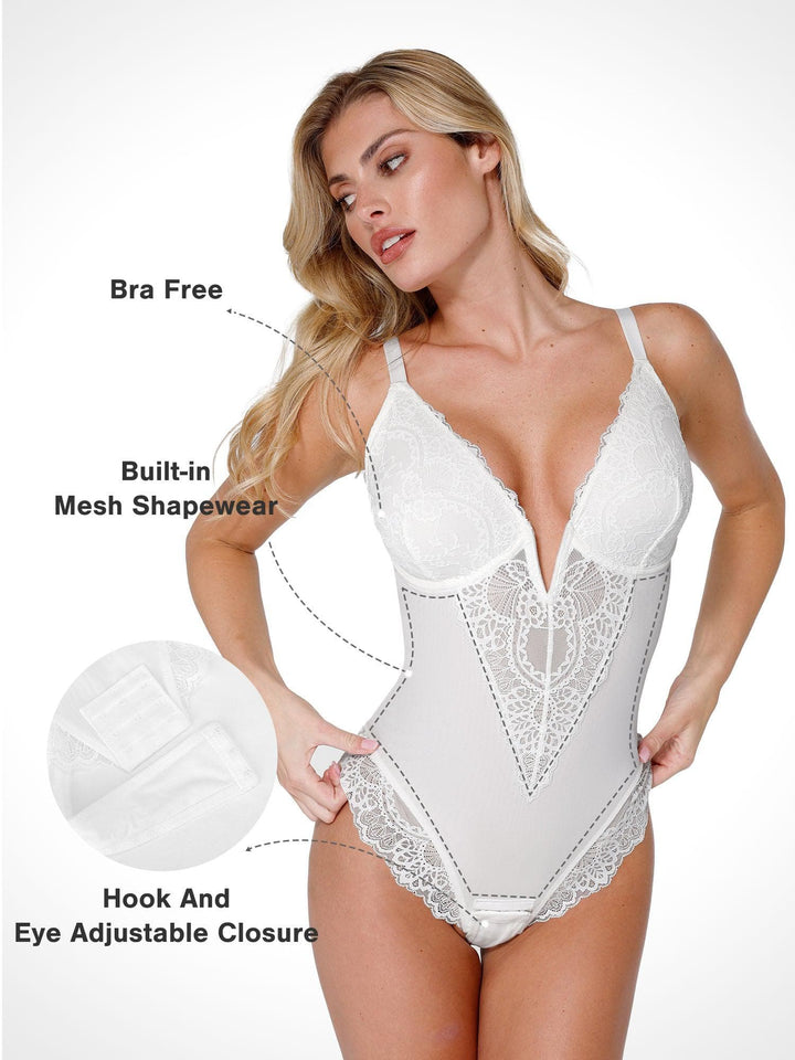 Shapewear Full Coverage Plunging Lace Slimming Bodysuit