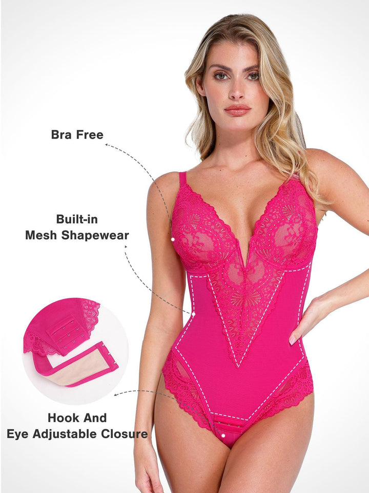 Shapewear Full Coverage Plunging Lace Slimming Bodysuit