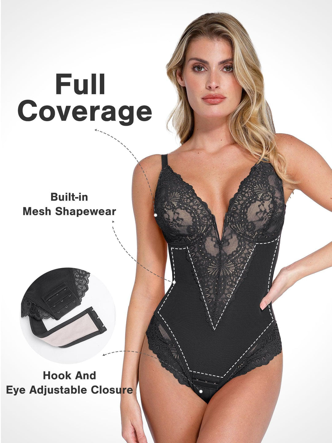 Shapewear Full Coverage Plunging Lace Slimming Bodysuit